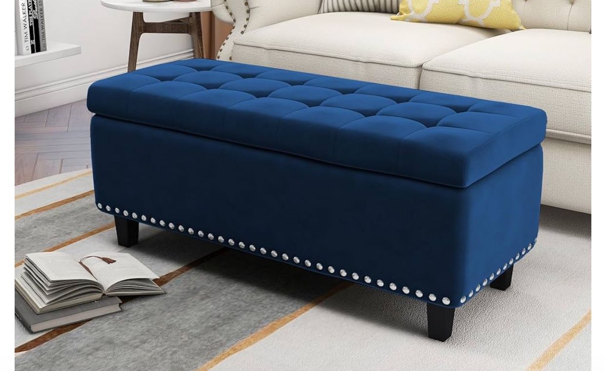 Velvet Blue Storage Bench
