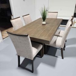 D902 Sand Fabric Dining Table With 8 Chairs. Brand New. 