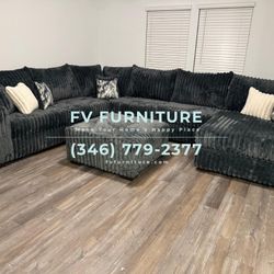 Oversized Grey Corduroy Sectional & Ottoman! Same Day Delivery