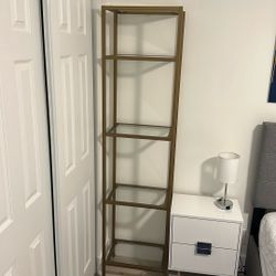 Gold Metal Bookcase With Glass Shelves