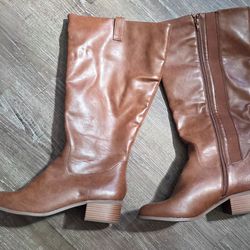 Brown Faux Leather Knee High Boots 12W