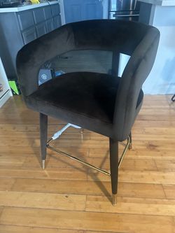 Dark Brown Velvet Counter Stool with Gold Legs
