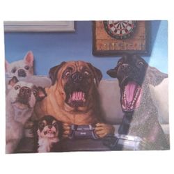 Dogs playing video games canvas wall art