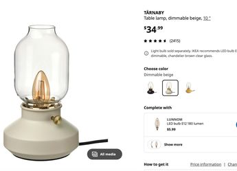 IKEA TÄRNABY Dimmable Table Lamp Beige