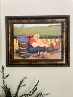 Metallic Framed Lowell Herrero 'Summer Picnic / Harvest Picnic' Large Art Print (30.5 x 24.5)