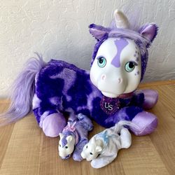 2018 Just Play Unicorn Surprise Plush Toy - Purple With 2 Pony Plushes