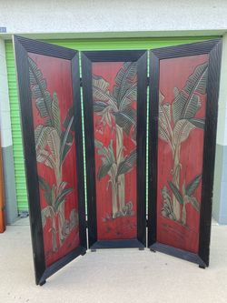3-Panel Carved Wood Room Divider Screen