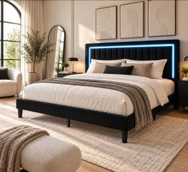 King bed Size Velvet Bed Frame with LED Light, Black
Adjustable Vertical Channel Tufted Headboard, Strong Wooden Slats Support, Noise-Free, No Box Spr
