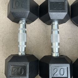 20lb Hex Rubber Dumbbell Set Weights 