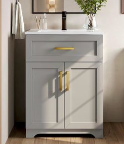 DeerValley 25" Bathroom Vanity with Sink for Small Space, Gray