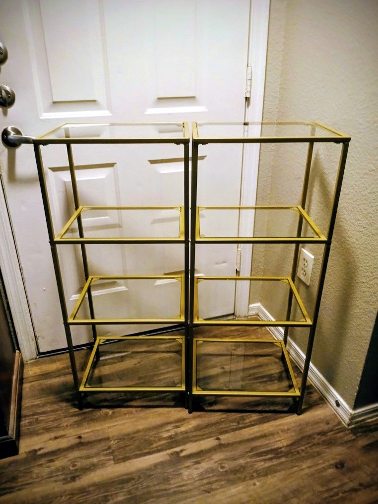 2 Modern Gold & Glass Shelves 