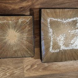 GABBAY GBB8 - Set of 3+4 SQUARE DINNER PLATES Tan/Black Starburs