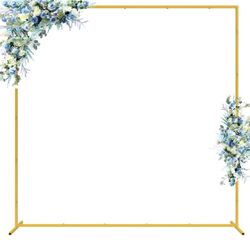 Wokceer Wedding Arch Backdrop Stand Square 6.6FTx6.6FT Gold Metal Balloon Arch Stand Garden Arbor Backdrop Frame For Wedding Birthday Party Baby Showe