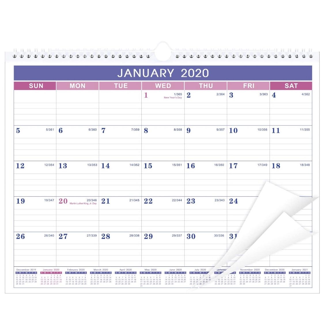 2020-2021 Calendar - 18 Monthly Wall Calendar with Thick Paper, 15" x 11.5", Jan. 2020 - Jun. 2021, Twin-Wire Binding + Hanging Hook + Ruled Blocks w