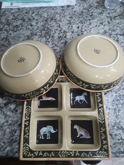 Ceramic Safari serving bowls and platter set