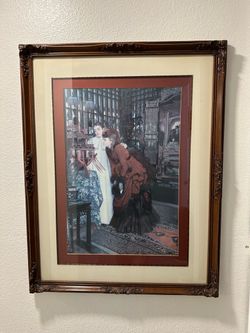 Vintage James Tissot "Young Women" E6863 Large 36" Framed Print Chinoiserie