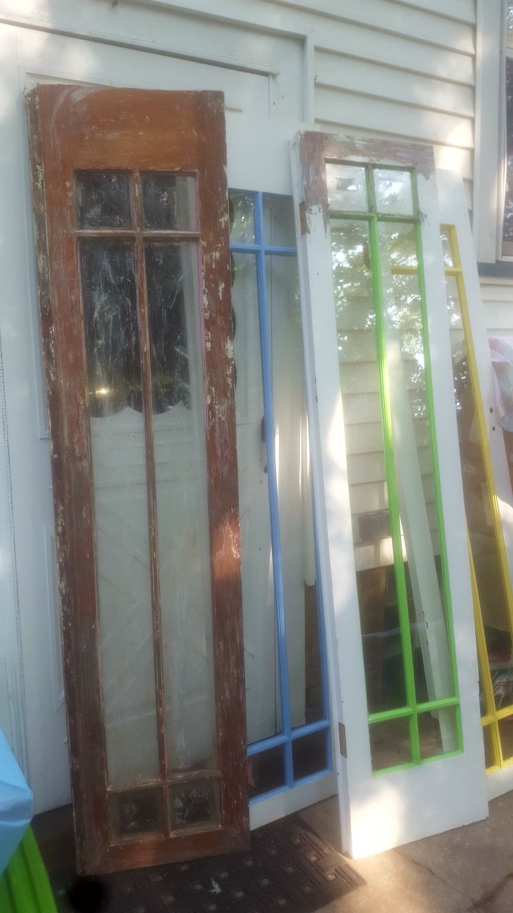 Vintage, solid wood french doors! Good project for someone. I started to refinish them. They'll be beautiful!!