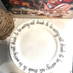 EAT DRINK BE MERRY Bone China Salad Appetizer Dessert Plates 8" Set of 4