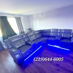 THEATER BRAND NEW GREY POWER RECLINING SECTIONAL WITH LED LIGHTS SAME DAY DELIVERY 