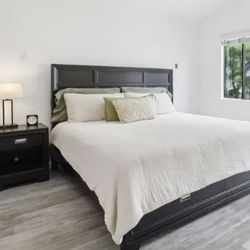 CA King Wood Platform Bed, Mattress, Dresser!