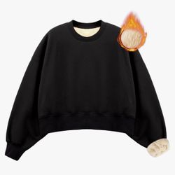 size XL  BRISIRA Sherpa Fleece Sweatshirts for Women: Crewneck sweatshirt Cropped Sherpa Lined Pullover Crop Sweater Warm Winter