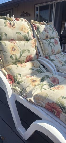 Plastic chaise lounge chairs and cushions