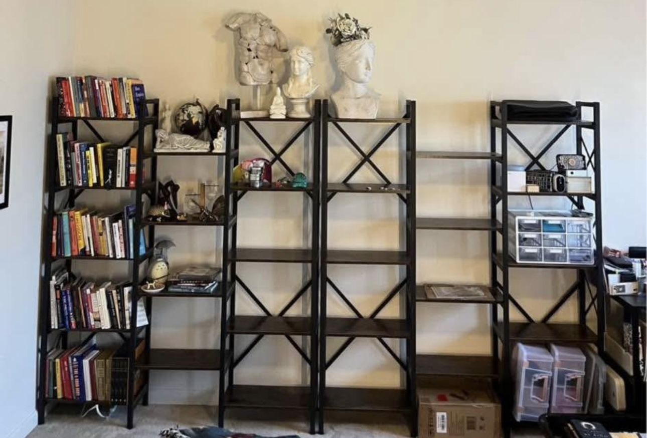 Tribesigns 59 inch Triple Wide 5-Shelf Bookcase, Vintage Industrial Style Wood and Metal