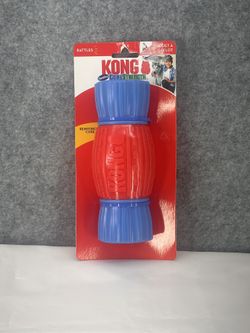 KONG Rattlez Core Strength 8" Chew Dumbbell Red Blue Reinforced Core