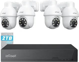 ieGeek 4K PoE Security Camera System with 8CH 2TB HDD for 24/7 Recording
360° Coverage, Wired Outdoor PTZ Cameras, Automatic Human Tracking, AI Detect