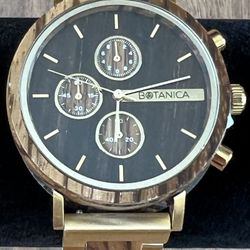 Botanica Watches | Goldthorn | Zebrano and Sandalwood Face with Gold Steel and Zebrano Strap

