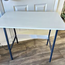 Bedroom Small Desk White Top Black Metal Legs 