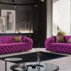 Lupino Purple Velvet Living Room Set /couch /Sofa and Loveseat 