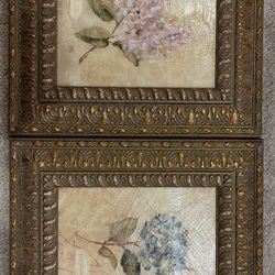 Two beautiful paintings of a lilac and a hydrogen painting, 15“ x 13 1/2", in an antique gold frame.