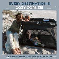 HARPPA Portable Travel Crib for Baby, Foldable Travel Playard with Mattress, Lightweight, Black