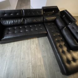 Black Leather Couch And Glass Tables 