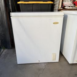2 chest freezers one medium; one large; steel chafer