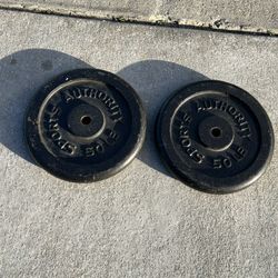 Standard Cast Iron Barbell Weight Plate(100lbs)SPORTS AUTHORITY *Single* pre owned in good condition with cosmetic blemishes from prior usage.