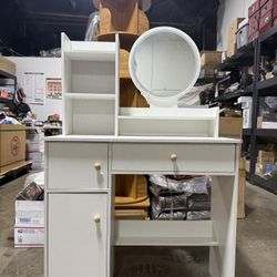 Vanity Desk With Mirror And LED Lights 