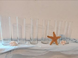 Clear cylindrical glass vases 10.5 in