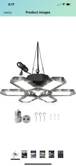 LED Garage Light, 185W 18500LM Plug in LED Shop Light, Linkable Garage Light with Plug Deformable 6 Panels, 6500K LED Garage Ceiling Lights for Garage