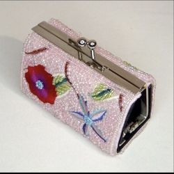 Vintage Pink Beaded Coin Purse 