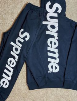 Supreme Satin Appliqué Hoodie and Sweatpants Set navy – Size M and S