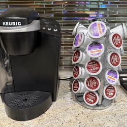 Keurig Coffee Maker With Caddy and Box Of Pods