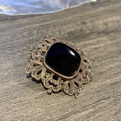 Vintage Sterling Silver 925 Onyx Marcasite Broach