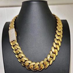 Miami Chain Set  Miami yellow Gold Cuban Link Gold Plated Stainless Steel 20mm