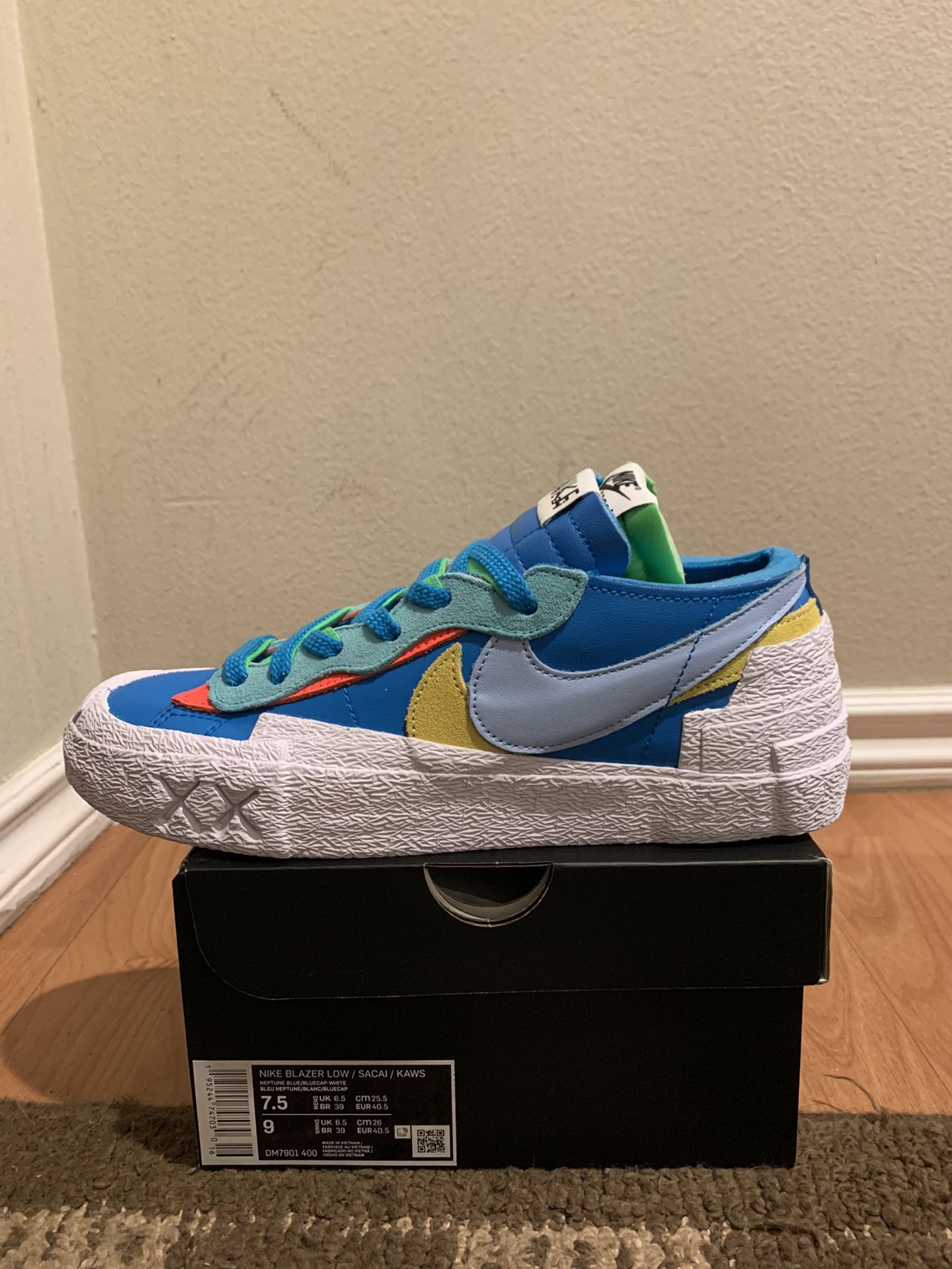 Nike Blazer Sacai Kaws Neptune Blue Size 7.5