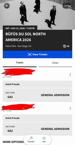 Rufus Du Sol 8/15 San Diego (GA-Floor X2)