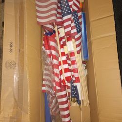 Box Filled With American Flags 