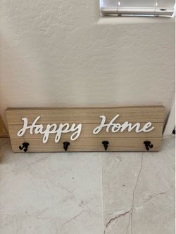 Happy Home Sign with Hooks