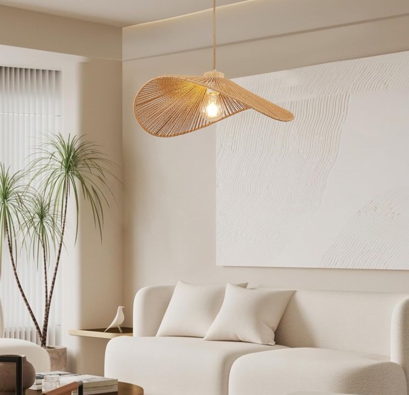 Natural Rattan Pendant Light - Organic Wave Design